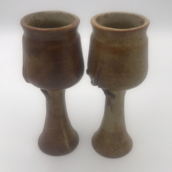 VTG Michael Schyler Flat Earth Set of 2 Art Pottery Goblets - Picture 4 of 13